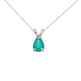 Certified 14k White Gold Pear Shaped Emerald Pendant
