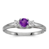 Certified 10k White Gold Round Amethyst And Diamond Ring 0.17 CTW