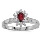 Certified 10k White Gold Oval Garnet And Diamond Ring
