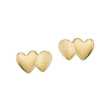 Certified 14K Yellow Gold Baby Double Heart Screwback Earrings
