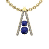 1.70 Ctw I2/I3 Blue Sapphire And Diamond 14K Yellow Gold Necklace