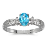Certified 10k White Gold Oval Blue Topaz And Diamond Ring 0.4 CTW
