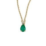 Certified 14K Yellow Gold Pear Shaped Emerald & Diamond Pendant