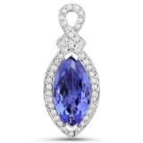 14K White Gold 2.85 Carat Genuine Tanzanite and White Diamond Pendant