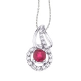 Certified 14k White Gold Oval Ruby and Diamond Pendant