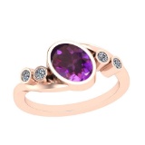 Certified 1.37 Ctw I2/I3 Amethyst And Diamond 14K Rose Gold Vintage Style Ring