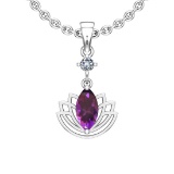 1.32 Ctw VS/SI1 Amethyst And Diamond 10K White Gold Necklace