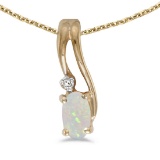 Certified 14k Yellow Gold Oval Opal And Diamond Wave Pendant