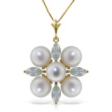 6.3 Carat 14K Solid Gold White Night Aquamarine pearl Necklace