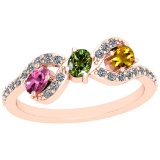0.91 Ctw Multi Pink,Green,VS/SI1 Yellow Sapphire And Diamond 14k Rose Gold Ring