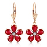 4.43 CTW 14K Solid Gold Leverback Earrings Ruby Diamond