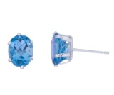 Certified Sterling Silver Oval Blue Topaz Stud Earrings