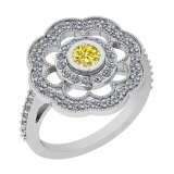 1.00 Ctw I2/I3 Treated Fancy Yellow And White Diamond 14K White Gold Vingate Style Ring