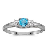 Certified 10k White Gold Round Blue Topaz And Diamond Ring