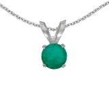 Certified 14k White Gold Round Emerald Pendant