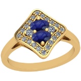 1.33 Ctw VS/SI1 Blue Sapphire And Diamond 14K Yellow Gold Vintage Style Ring