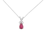 Certified 14K White Gold Pear Shaped Ruby Pendant with Diamonds