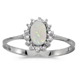 Certified 10k White Gold Oval Opal And Diamond Ring