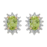 Certified 14k Yellow Gold Oval Peridot And Diamond Earrings 0.84 CTW