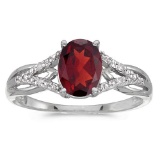 Certified 10k White Gold Oval Garnet And Diamond Ring