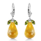 14.4 CTW 14K Solid White Gold Leverback Earrings Peridot Citrine