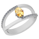 0.64 Ctw Citrine And Diamond I2/I3 10K White Gold Vintage Style Ring