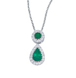 Certified 14k White Gold Emerald and Diamond Dangle Pendant