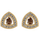 0.45 Ct Natural Fancy Brown Diamond I2/I3And White Diamond I2/I3 14k Yellow Gold Stud Earrings