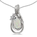 Certified 14k White Gold Oval Opal And Diamond Teardrop Pendant