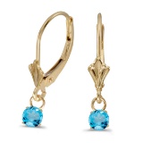 Certified 14k Yellow Gold 5mm Round Genuine Blue Topaz Lever-back Earrings