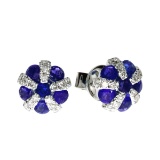 Certified 14k White Gold Sapphire and Diamond Ball Earrings 1.41 CTW