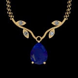 2.13 Ctw VS/SI1 Blue Sapphire And Diamond 14K Yellow Gold Necklace
