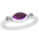 3.33 Ctw Amethyst And Diamond I2/I3 14K White Gold Vintage Style Ring