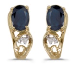 Certified 14k Yellow Gold Oval Sapphire And Diamond Earrings