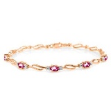 14K Solid Rose Gold Tennis Bracelet withPink Topaz & Diamonds