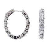 Certified 14k White Gold Oval Secure Lock Hoops (3CT)