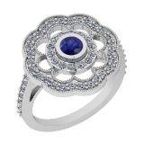 1.09 Ctw VS/SI1 Blue Sapphire And Diamond 14K White Gold Engagement Halo Ring