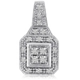 Certified 14K White Gold Square .50 Ct Diamond Fashion Antique Pendant
