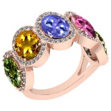 1.50 Ctw I2/I3 Multi Sapphire,Tanzanite And Diamond 10K Rose Gold Five Stone Engagement Band Ring