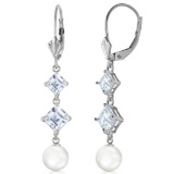 6.5 Carat 14K Solid White Gold Room For You Aquamarine pearl Earrings