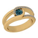 0.45 Ctw Treated Fancy Blue And White Diamond I1/I2 14K Yellow Gold Vintage Ring