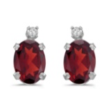 Certified 14k White Gold Oval Garnet And Diamond Earrings