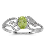 Certified 10k White Gold Oval Peridot And Diamond Ring