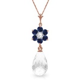 2.78 Carat 14K Solid Rose Gold Necklace Sapphire, White Topaz Diamond