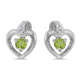 Certified 14k White Gold Round Peridot And Diamond Heart Earrings 0.19 CTW