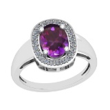 2.22 Ctw VS/SI1 Amethyst And Diamond 10K White Gold Vintage Ring