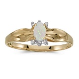 Certified 10k Yellow Gold Oval Opal And Diamond Ring