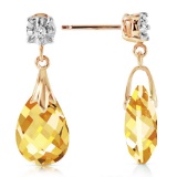 6.06 Carat 14K Solid Gold Stud Earrings Diamond Citrine