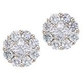 Certified 14K White Gold 1 ct Diamond Clustaire Stud Earrings