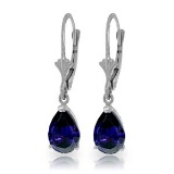 3 Carat 14K Solid White Gold Leverback Earrings Sapphire